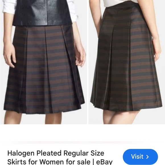 Halogen A-line, pleats, stripes, skirt, black/brown! Sheen! LIKE NEW! Size 6 - Picture 4 of 17